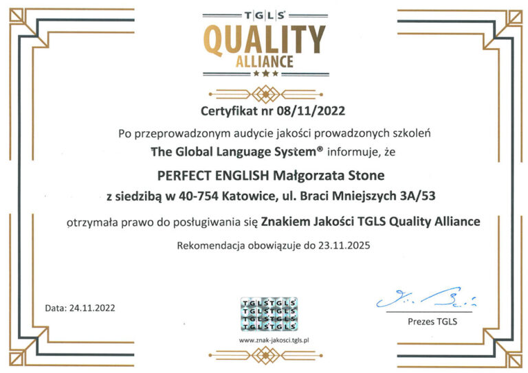 Certyfikat Znak Jakości TGLS QA